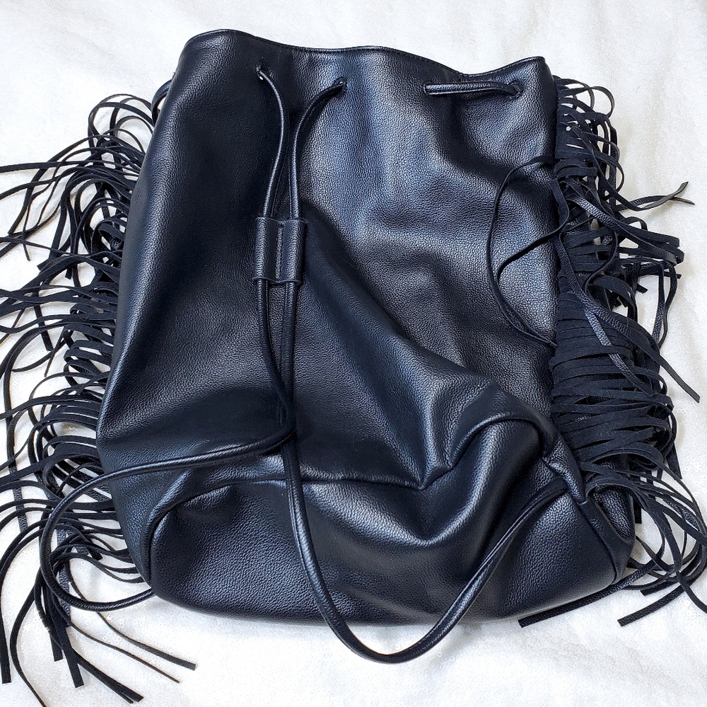 CLOSET CLOSING ~~ Victoria Secret Faux Leather Fringe Backpack Black - Picture 8 of 8